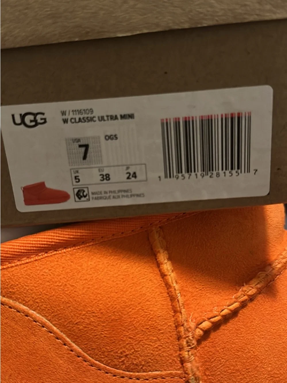 UGG Kids Classic Mini Boot in Bright Orange sz7